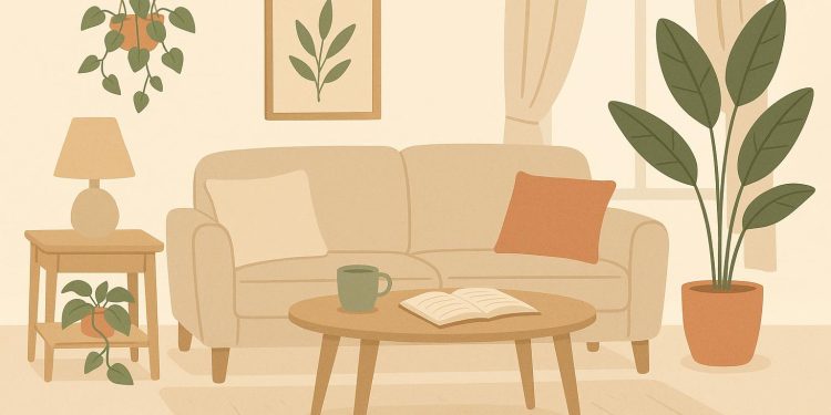 Peaceful family living room with cozy décor promoting calm and harmony at home