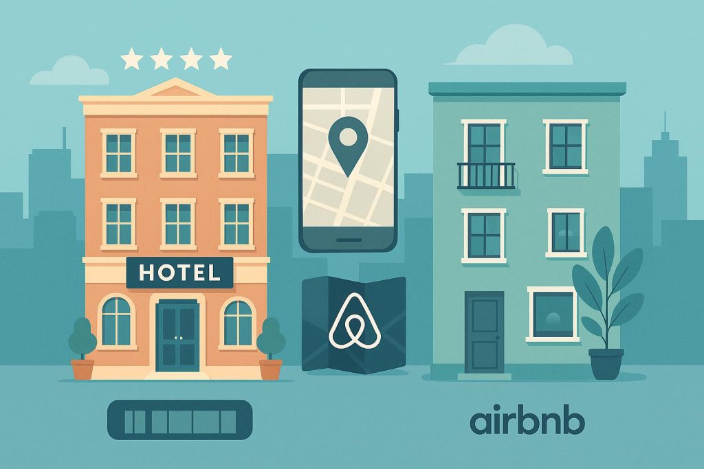 Chic boutique hotel interior and stylish Airbnb living space for savvy city trip planning