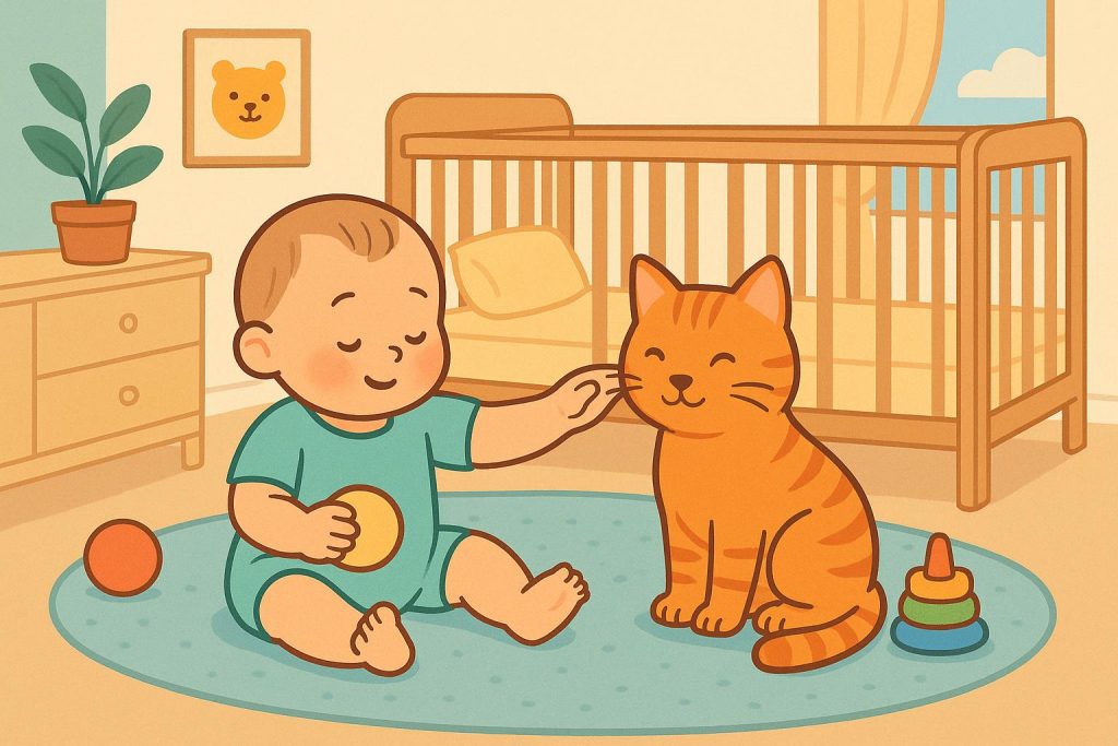 Young child playing with a dog at home, showing care and bonding between kids and pets