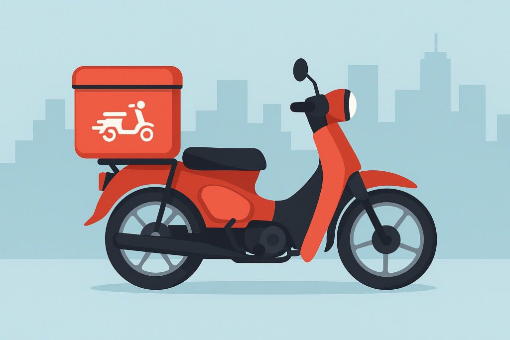 Motorbike courier transporting packages through city streets for efficient delivery services