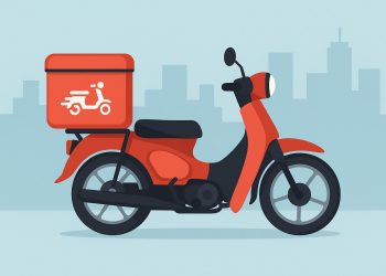 Motorbike courier transporting packages through city streets for efficient delivery services