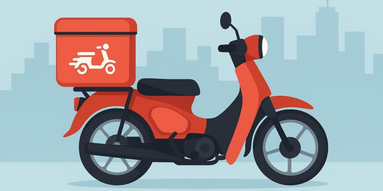 Motorbike courier transporting packages through city streets for efficient delivery services