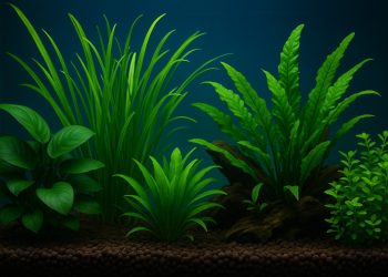 Low-maintenance aquatic plants thriving in a freshwater aquarium with colorful fish