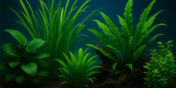 Low-maintenance aquatic plants thriving in a freshwater aquarium with colorful fish