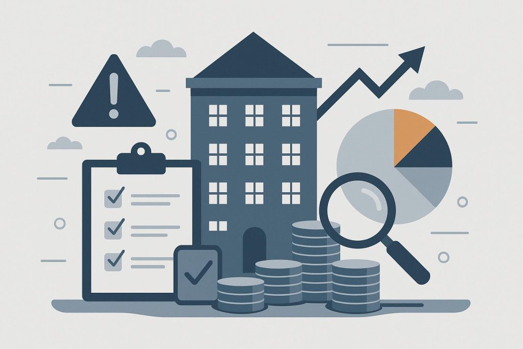 Real estate advisor analyzing property market data for risk management and investment strategy