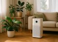 Indoor plants and open windows promoting fresh, clean air circulation in a modern living room