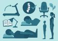 Man sitting upright at a desk practicing good posture with ergonomic office setup