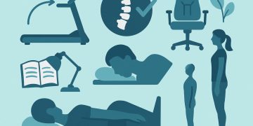 Man sitting upright at a desk practicing good posture with ergonomic office setup