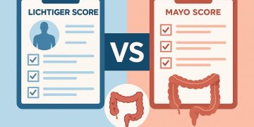 Lichtiger Score and Mayo Score comparison chart for assessing ulcerative colitis severity