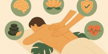 Relaxing spa setting with massage therapy tools promoting wellness and stress relief benefits