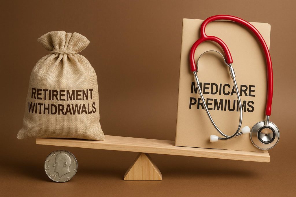 Retirement account documents and Medicare card illustrating financial impact on premiums