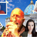 Ancient spiritual symbols merging with digital technology elements in a modern conceptual design