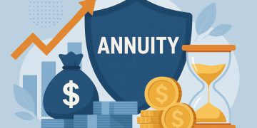 Fixed deferred annuity payout phase concept with financial charts and planning documents