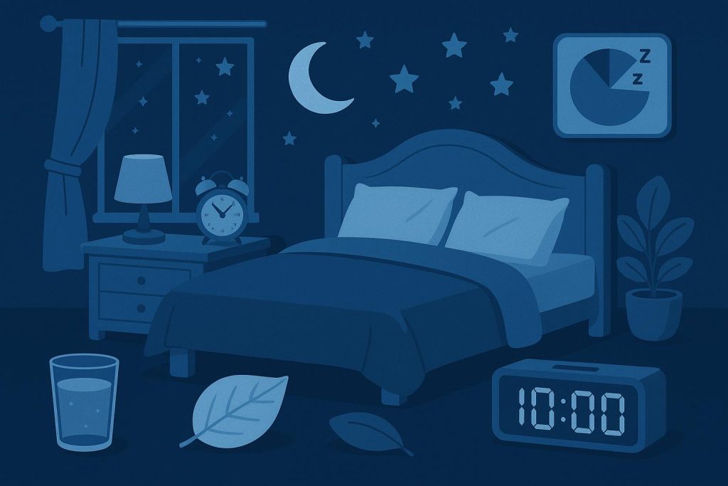 Peaceful bedroom with cozy bedding, soft lighting, and relaxing decor for better sleep quality
